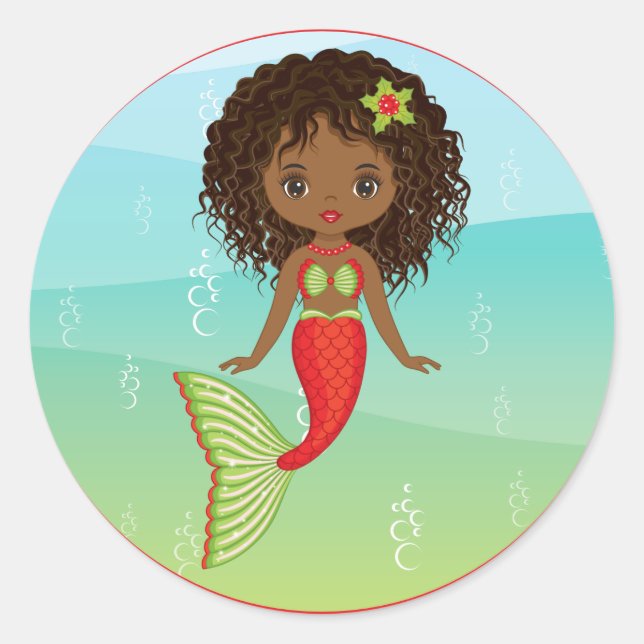 Christams American Mermaid Round Sticker (Vorderseite)