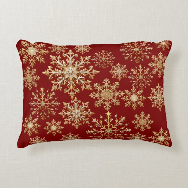 Christams Gold and Red Snowflake  Dekokissen (Vorderseite)