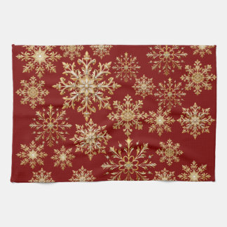 Christams Gold and Red Snowflake  Geschirrtuch