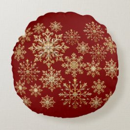 Christams Gold and Red Snowflake Rundes Kissen