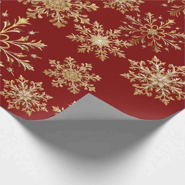 Christams Gold and Red Snowflake Wrapping paper Geschenkpapier (Ecke)