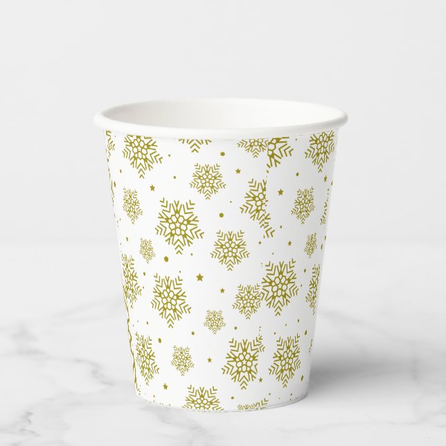 CHRISTAMS GOLD SNOW FLAKES MODERNES MINIMAL-STIL PAPPBECHER (Vorderseite)
