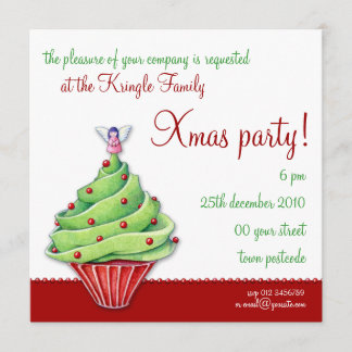 Christbaum Cupcake rote Party Einladung
