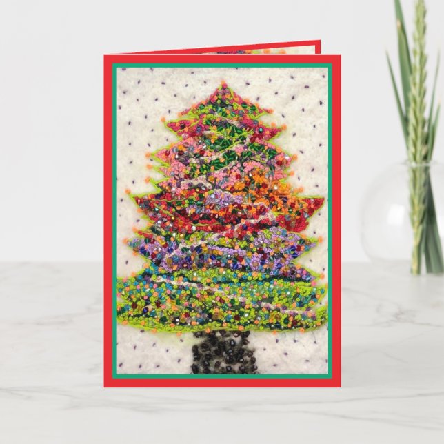 Christbaum-Glitter-Glanz rote grüne Perlen Karte (Vorderseite)