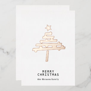 Christbaum Minimalist Gold Rose Folien Feiertagskarte