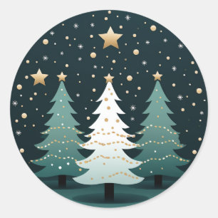 Christbaum mit Sternenaufkleber Runder Aufkleber