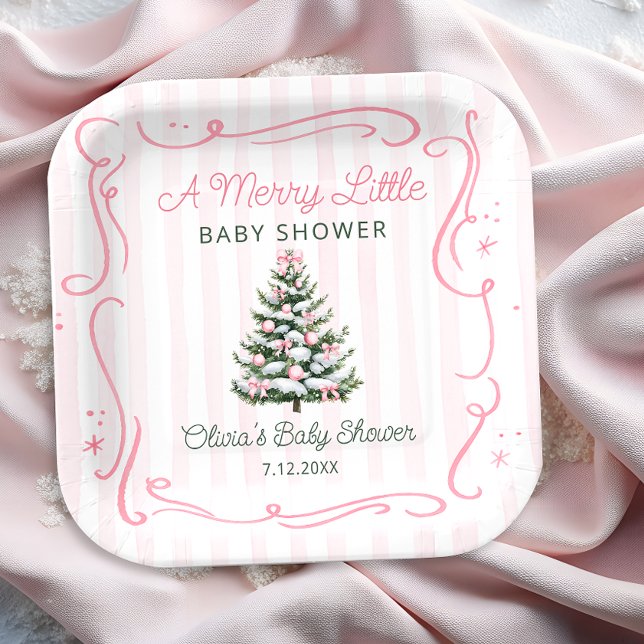 Christbaum Rosa Winter Baby Shower Pappteller (Von Creator hochgeladen)