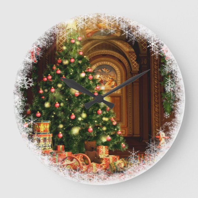 Christbaum und Geschenke Große Wanduhr (Vorderseite)