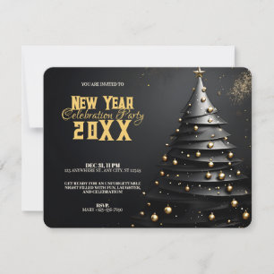 Christbaum und goldene Ornamente Moderne Neujahrsf Einladung