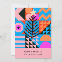 Christbaume Moderne geometrische Pinks Blues Feiertagskarte