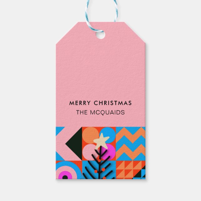 Christbaume Moderne geometrische Pinks Blues Geschenkanhänger (Vorderseite)
