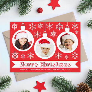 Christbaumkugeln Fotocollage Rot & Weiß Frohe Weih Feiertagskarte