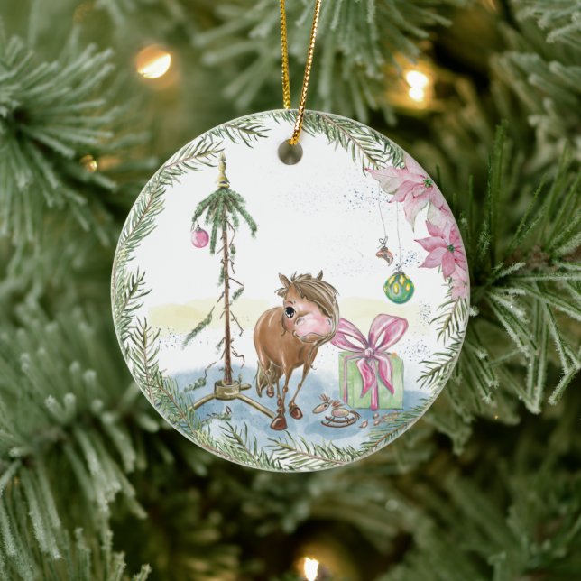 Christbaumschmuck mit süssem Pony Keramik Ornament (Baum)