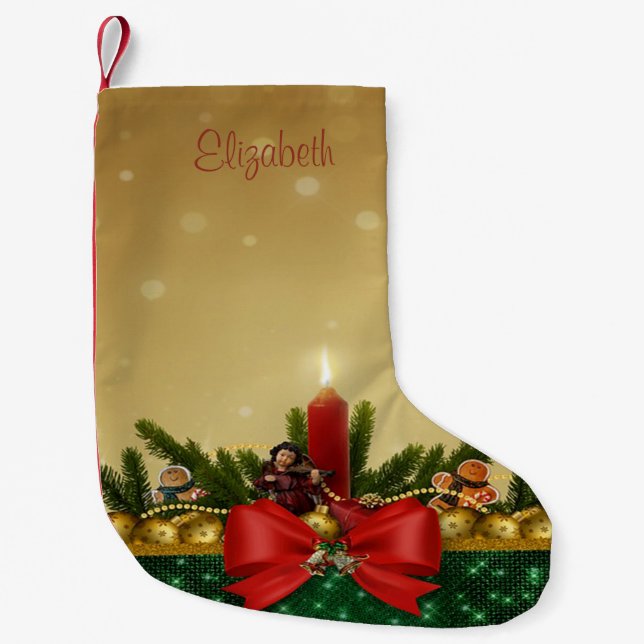 Christbaumzweige, Roter Bogen, Kerze, Säle Kleiner Weihnachtsstrumpf (Vorderseite)