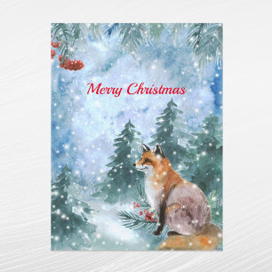 Christblauer Fuchs Landschaft Aquarell Feiertagspostkarte