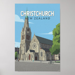 Christchurch Neuseeland Illustration Reise Kunst Poster