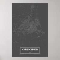 Christchurch, Neuseeland (weiß auf schwarz)