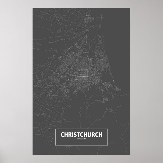 Christchurch, Neuseeland (weiß auf schwarz) Poster (Vorne)