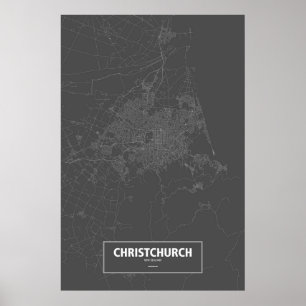 Christchurch, Neuseeland (weiß auf Schwarzem) Poster