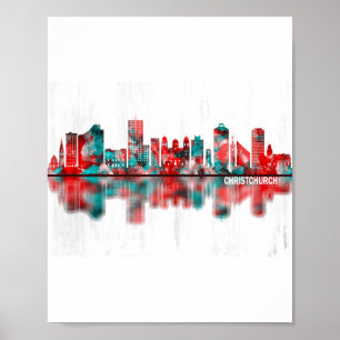 Christchurch New Zealand Skyline Poster