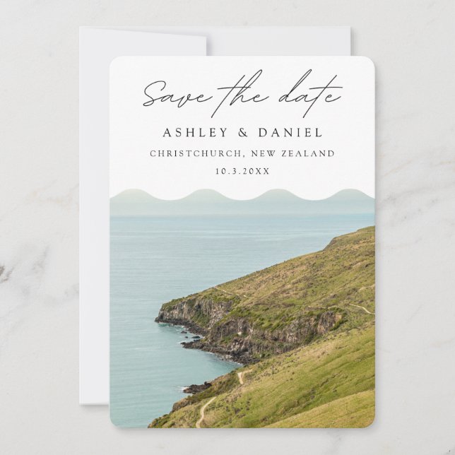 Christchurch Save the Date New Zealand Wedding Einladung (Vorderseite)