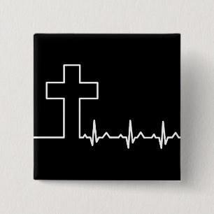 Christen Cross Heartbeat Life EKG ECG Button