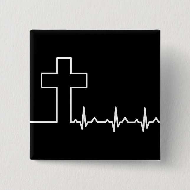 Christen Cross Heartbeat Life EKG ECG Button (Vorderseite)