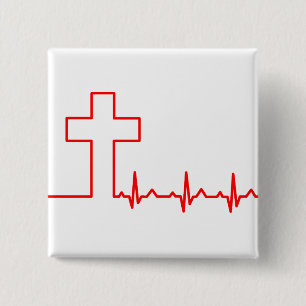 Christen Kreuz Herzschlag Leben EKG ECG Button