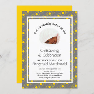 CHRISTENENDE Taufe FOTO Stilgelbes Grau Einladung
