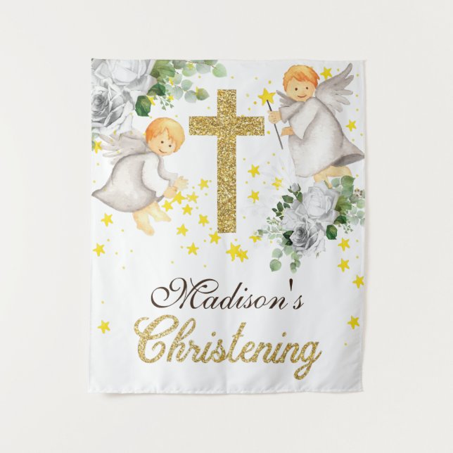 Christening Angels Gold Glitzer Gender Neutral Wandteppich (Vorderseite)