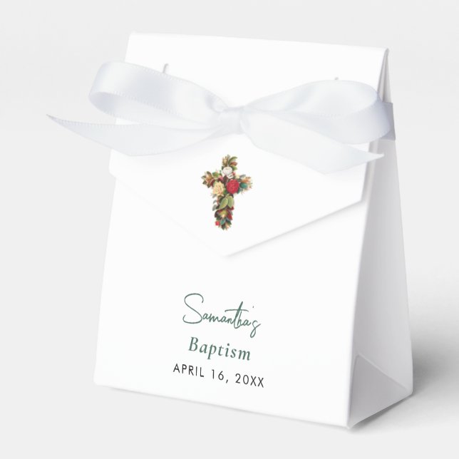 Christening Baptisse Floral Cross Boy Girl Geschenkschachtel (Vorderseite)