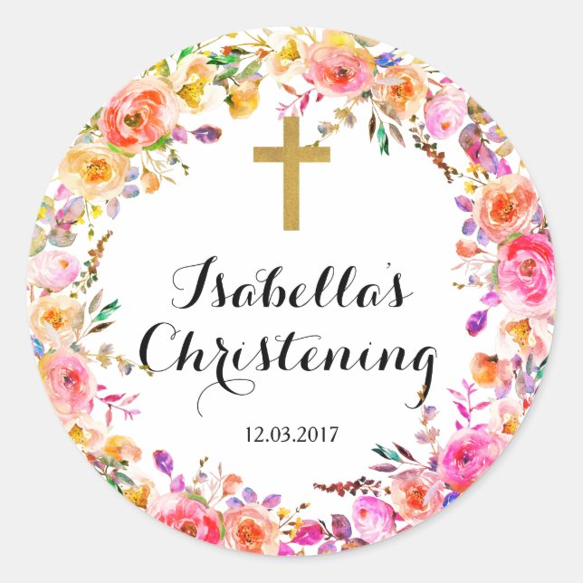 Christening Baptissticker - Goldkreuz Runder Aufkleber (Vorderseite)