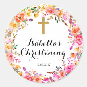 Christening Baptissticker - Goldkreuz Runder Aufkleber