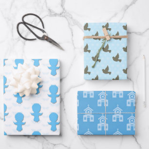 Christening Blue Dove Angel Church Geschenkpapier Set