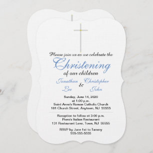 Christening Blue Twins Einladungen