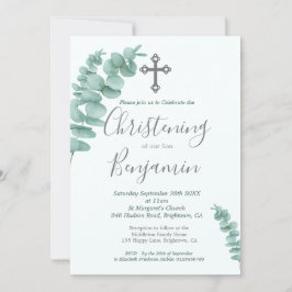 Christening Boy Eukalyptus Greenery Moderne Einladung