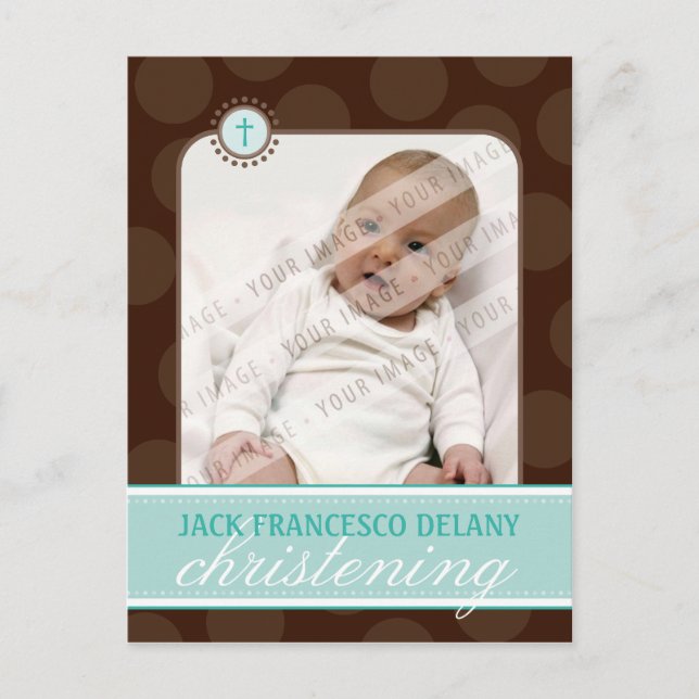 CHRISTENING INVITE :: polka dot - jade green Einladungspostkarte (Vorderseite)