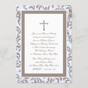 Christening Soft Blue und Brown Paisley Einladung