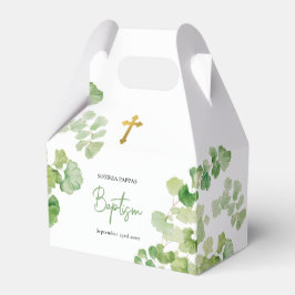 Christening Taufe Boy Girl Watercolor Grüne Geschenkschachtel