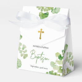 Christening Taufe Boy Girl Watercolor Grüne Geschenkschachtel