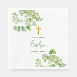 Christening Taufe Boy Girl Watercolor Grüne Serviette