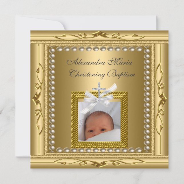 Christening Taufe Gold Foto Frame Bow Karte (Vorderseite)