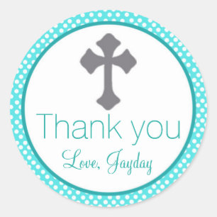Christening Türkis Label Cross Baptisse Gunst Runder Aufkleber