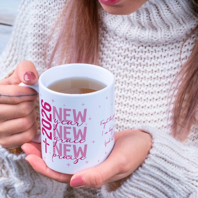 Christian 2026 New Year Custom Scripture Cross Kaffeetasse (Change the verse or add your word of the year.)