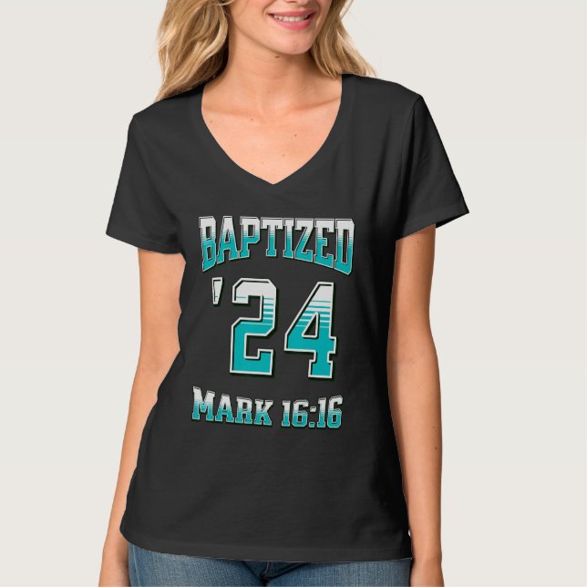 Christian Baptism-2024 BAPTIZED Bible Verse Mark-1 T-Shirt (Vorderseite)