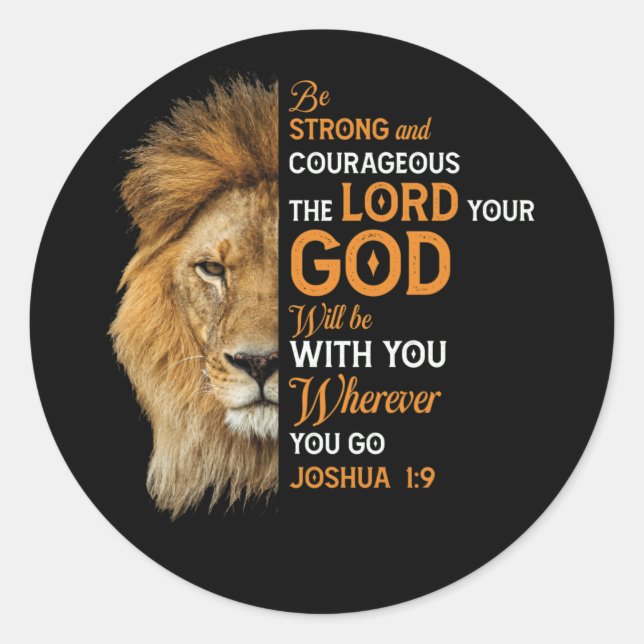 Christian Bible Verse Joshua 1 9 Lion Faith Runder Aufkleber (Vorderseite)