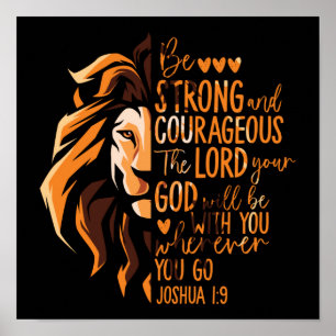Christian Bible Verse Joshua 1:9 Lion Poster