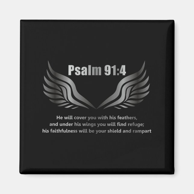 Christian Bible Verse Quote Psalm 91 4 Design On T Magnet (Vorne)