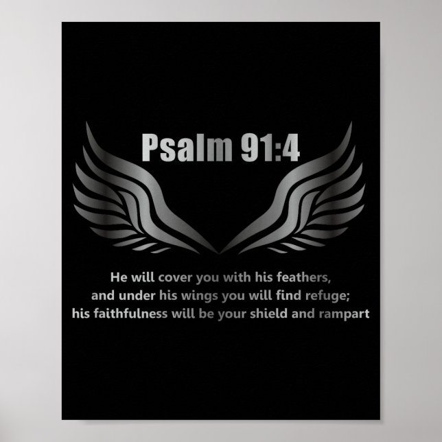 Christian Bible Verse Quote Psalm 91 4 Design On T Poster (Vorne)