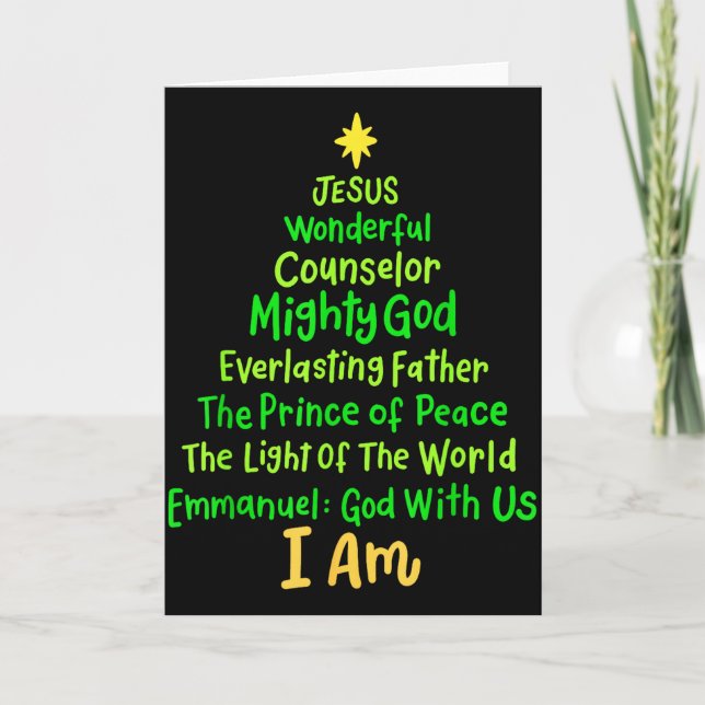 Christian Christmas Jesus Bible Names Xmas Tree Sh Karte (Vorderseite)